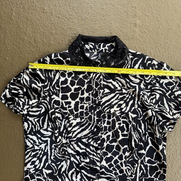 Bisou Bisou Shirt dress Size Large Black and Cream Geometric Short Lleeve - Picture 8 of 16